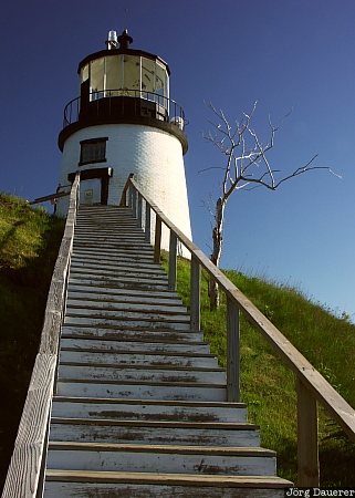 Owls Head Light blue sky, lighthouse, United States, Maine, morning light, Owls Head, Owl's Head Light, USA, Vereinigte Staten, ME