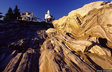 Pemaquid Point Lighthouse Maine, New Harbor, Pemaquid Point, United States, cliffs, coast, evening light, USA, Vereinigte Staten, ME