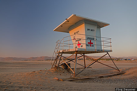 California, Morro Bay, United States, USA, Morro Rock Beach, Lifeguard Tower, evening light, Vereinigte Staten, Kalifornien, CA