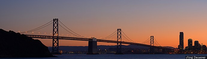 Bay Bridge, bridge, California, evening light, San Francisco, San Francisco Bay, San Francisco Oakland Bay Bridge, United States, Treasure Island, USA, Vereinigte Staten, Kalifornien, CA