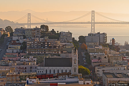 California, Little Italy, San Francisco, United States, USA, back-lit, bay Bridge, Vereinigte Staten, Kalifornien, CA