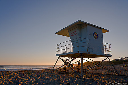 California, Santa Cruz, United States, USA, Natural Bridges State Beach, Lifeguard Tower, evening light, Vereinigte Staten, Kalifornien, CA