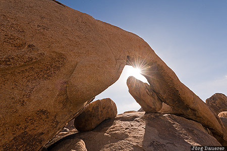 Arch Rock California, Twentynine Palms, United States, USA, Arch Rock, back-lit, blue sky, Joshua Tree National Park, Vereinigte Staten, Kalifornien, CA