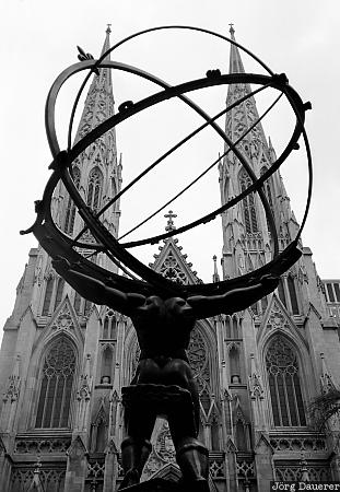 St. Patrick's Cathedral, Rockefeller Center, Manhattan, New York, Atlas Statue, United States, statue, USA, Vereinigte Staten, NY, New York City, Big Apple