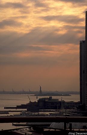 downtown, Statue of liberty, New York, sunset, Brooklyn Bridge, Manhattan, United States, USA, Vereinigte Staten, NY, New York City, Big Apple