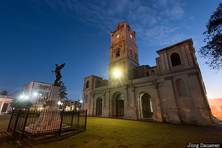 CUB, Cuba, Holguín, blue hour, church, flood-lit, Iglesia San José