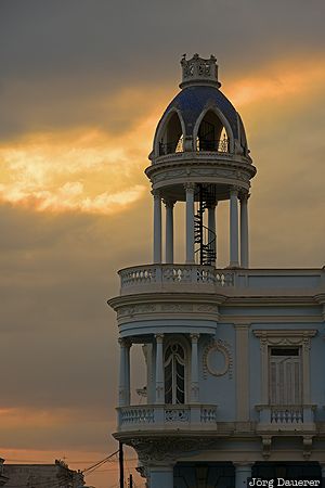 Sunset Tower Cienfuegos, CUB, Cuba, evening light, Palacio Ferrer, sunset, sunset clouds, Kuba