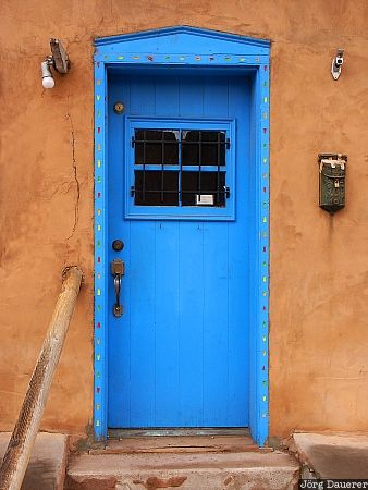 Santa Fe, United States, New Mexico, door, blue, adobe, USA
