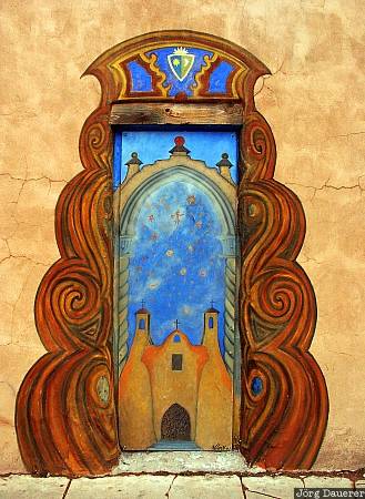 Santa Fe, adobe, door, New Mexico, painting, United States, Neu Mexiko, USA, Vereinigte Staten, NM