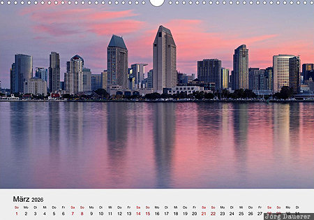 San Diego, San Diego County, California, USA, calendar, March, German, United States, Vereinigte Staten, Kalifornien, CA