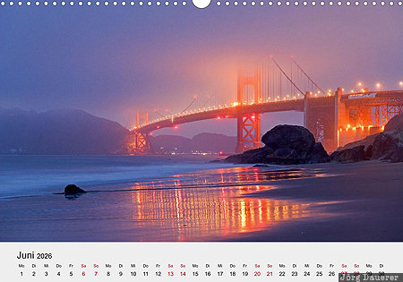 Golden Gate Bridge, County of San Francisco, California, USA, calendar, June, German, United States, Vereinigte Staten, Kalifornien, CA