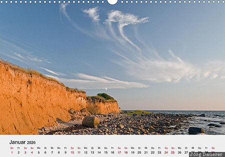 Cliffs near Reers&oslash;, Zealand, Denmark, calendar, January, German, D&auml;nemark, Daenemark