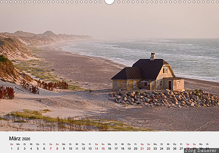 Gammel Skagen, North Jutland, Denmark, calendar, March, German, Dänemark, Daenemark