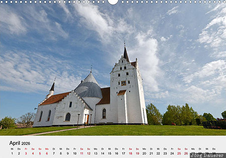 Church of Horne, Funen, Southern Denmark, Denmark, calendar, April, German, Dänemark, Daenemark