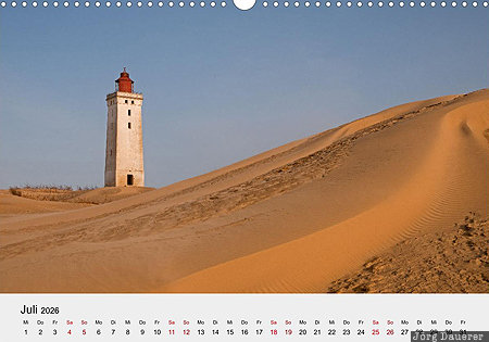 Rubjerg Knude Lighthouse, North Jutland, Denmark, calendar, July, German, Dänemark, Daenemark