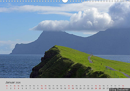 Gjogv, Eysturoy, Faroe Islands, F&auml;r&ouml;er Inseln, Denmark, calendar, January, F&auml;r&ouml;er-Inseln, Faeroeer-Inseln