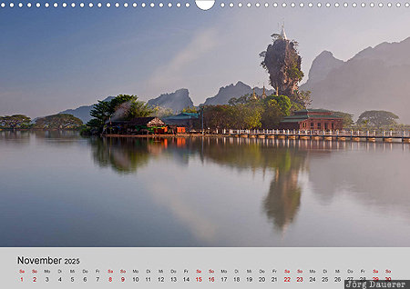 Kyaut Ka Latt Pagoda, Kayin State, Myanmar, Burma, calendar, November, German