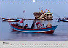 Calendar Myanmar May: Fishing boat and Gyeiktaw Pagoda