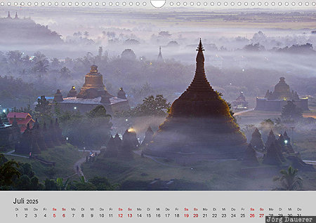 Ratanabon Pagoda, Mrauk U, Rakhine State, Myanmar, Burma, calendar, July