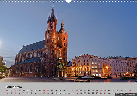 Saint Marys Basilica, Krakow, Krakau, Lesser Poland, Poland, calendar, January