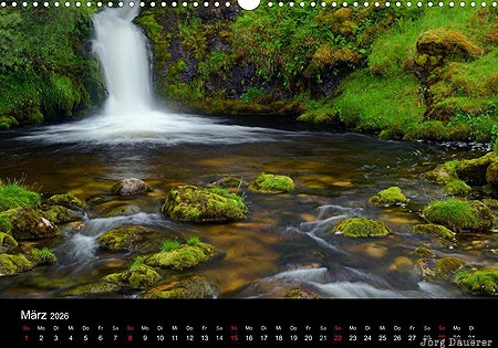 Waterfall Allt nan Uamh, Highlands, Scotland, calendar, March, United Kingdom, UK, Großbritannien, Vereinigtes Königreich, Schottland, Grossbritannien, Vereinigtes Koenigreich