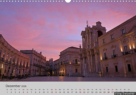 Piazza Duomo, Syracuse, Sicily, Sizilien, Italy, calendar, German, Italien, Italia, Sicilia