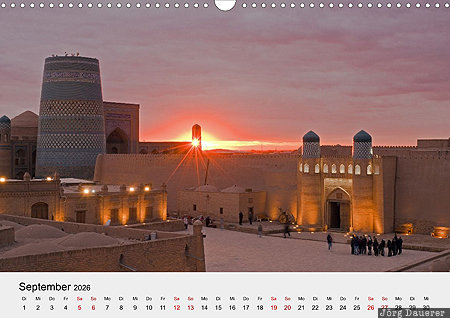 Kalta-Minor and Zindan in Xiva, Provinz Xorazm, Uzbekistan, calendar, September, German
