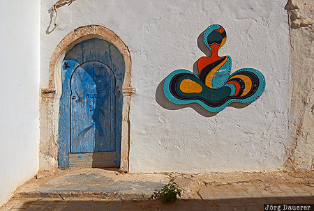 Erriadh, Gouvernorat Medenine, Djerba, TUN, Tunisia, alley, blue