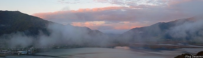 Fog over Marlborough Sounds New Zealand, Marlborough, Havelock, south island, coast, coastline, fog, Neuseeland