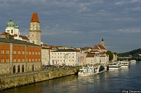 Bavaria, Lower Bavaria, buildings, clouds, Danube, houses, morning light, Germany, Passau, Deutschland, Bayern