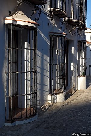 Spain, Andalusia, Grazalema, metal grid, shadow, windows, Spanien, Espana, Andalucia, Andalusien