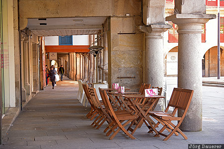 ESP, Galicia, Pontevedra, Spain, Arcade, cafe, chairs, Spanien, Espana