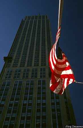 Flag and Empire State Building empire state building, American flag, New York, Manhattan, United States, skyscraper, NY, USA, Vereinigte Staten, New York City, Big Apple