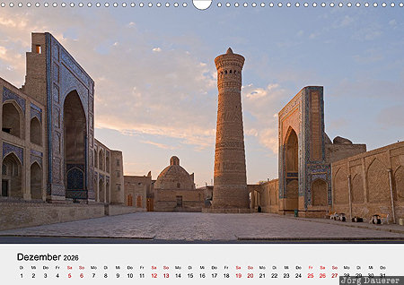 Po-i-Kalyan, Buchara, Uzbekistan, calendar, December, German